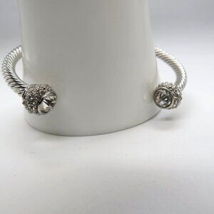 Rhinestone Cap Bracelet Silver Tone Twist Cuff Clear Encrusted‎